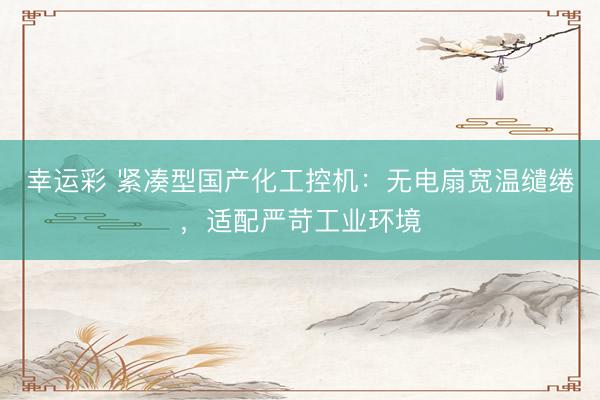 幸运彩 紧凑型国产化工控机：无电扇宽温缱绻，适配严苛工业环境