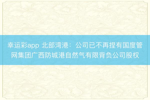 幸运彩app 北部湾港：公司已不再捏有国度管网集团广西防城港自然气有限背负公司股权