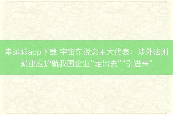 幸运彩app下载 宇宙东说念主大代表：涉外法则就业应护航我国企业“走出去”“引进来”